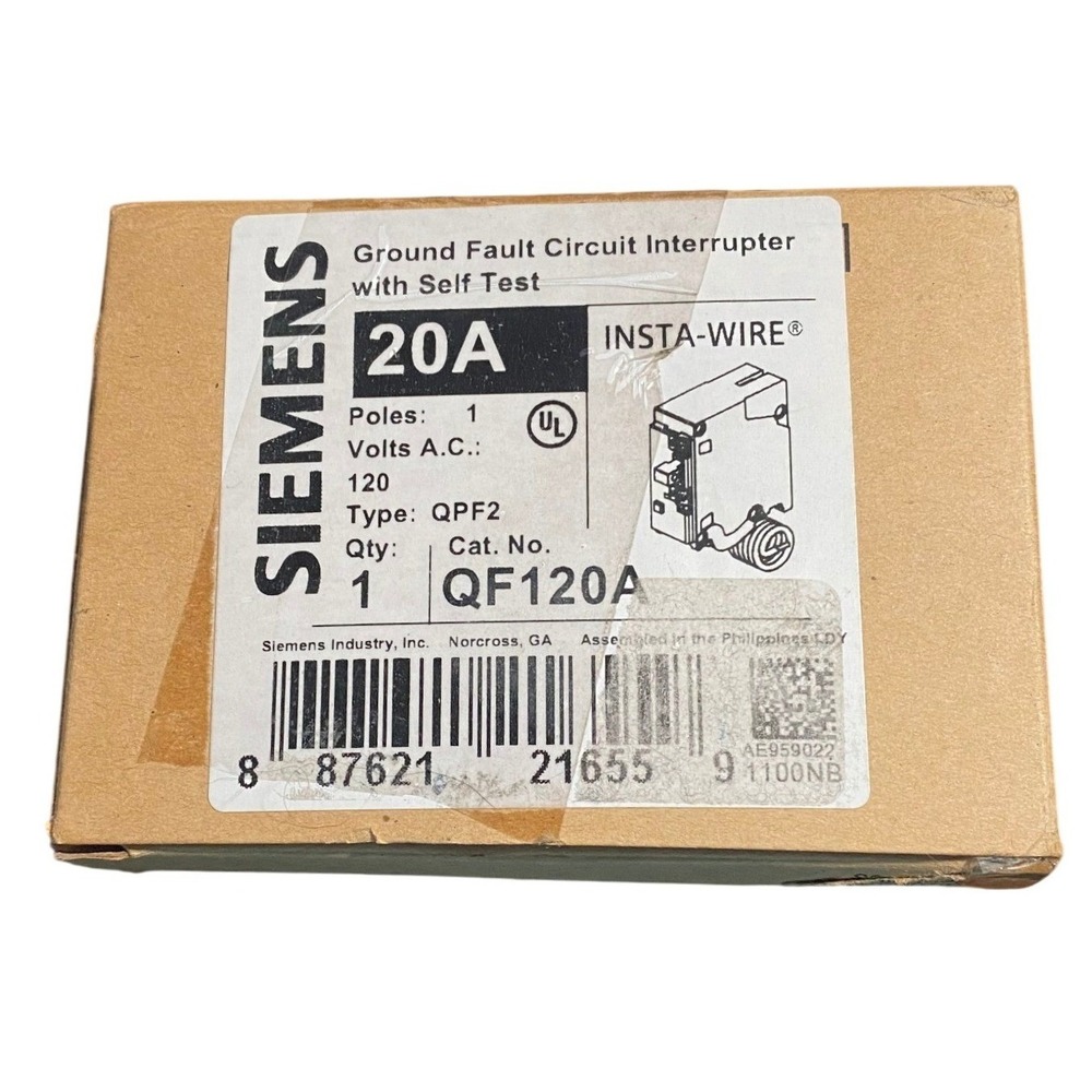 Siemens QF120A GFCI Circuit Breaker 20A 1 Pole 120V New Black QPF2 Self Test